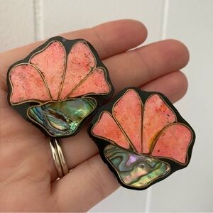 Vintage Lee Sands Abalone Shell Inlayed Floral Earrings